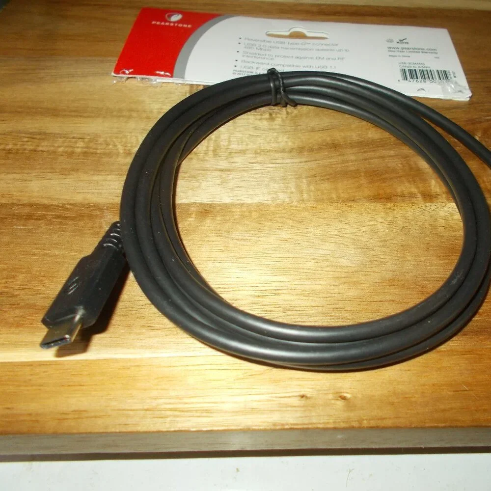 Pearstone Hi Speed 6 Foot Cable USB-C Male To USB-A Male PREOWNED- WORKS